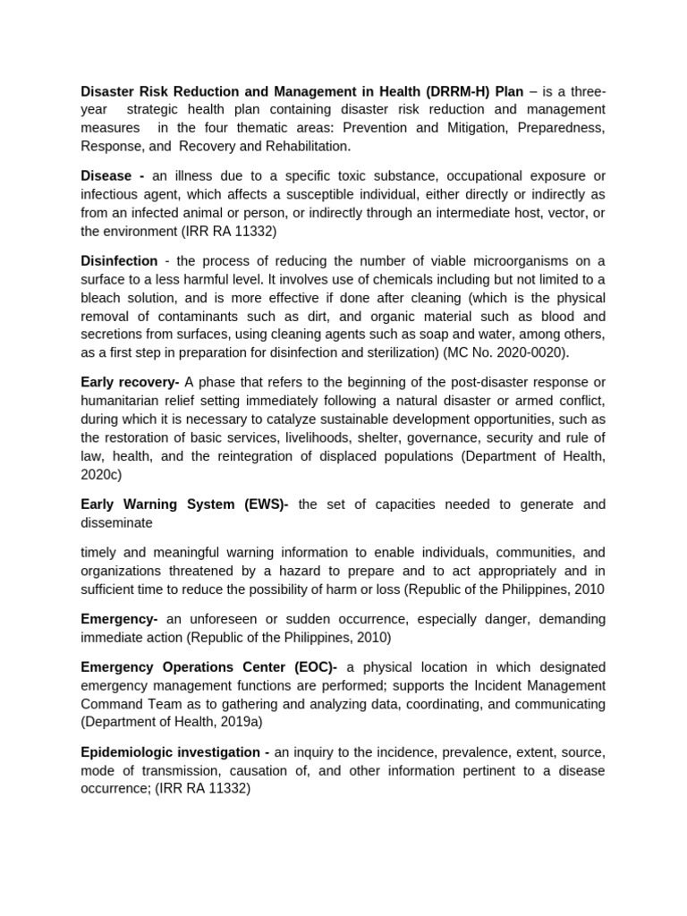 DRRM-H Plan: Health Disaster Management | PDF | Disinfectant | Safety