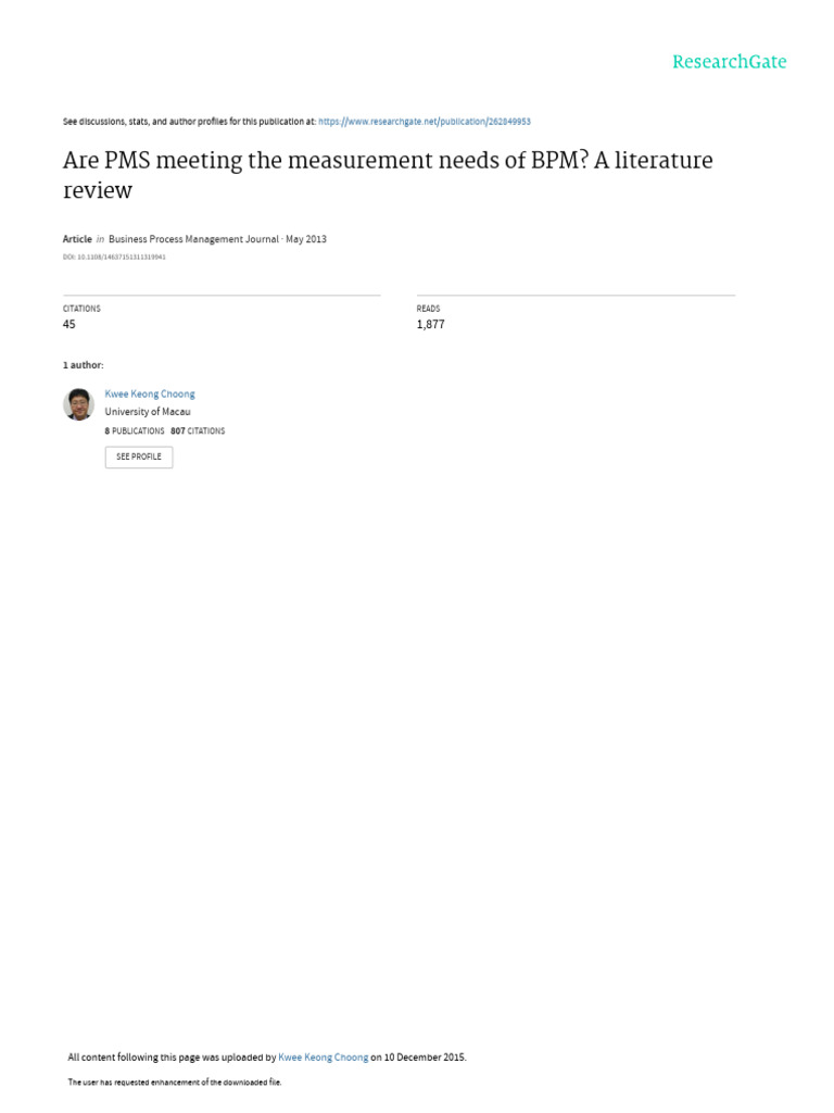 PMS and BPM Measurement Needs Review | PDF | Business Process ...