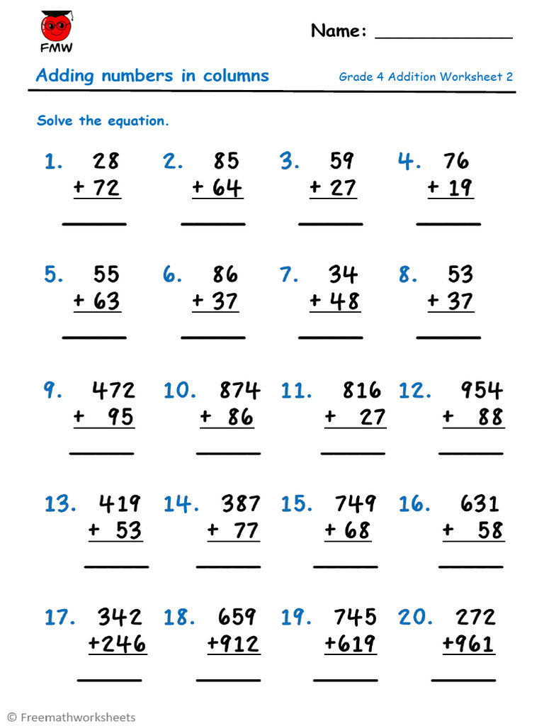Grade 4 Column Addition Worksheet | PDF