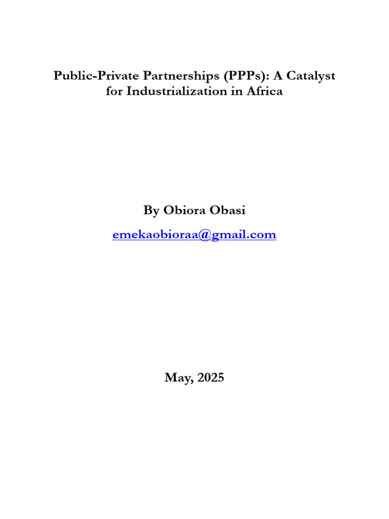 Public-Private Partnerships (PPPS) - A Catalyst For Industrialization ...