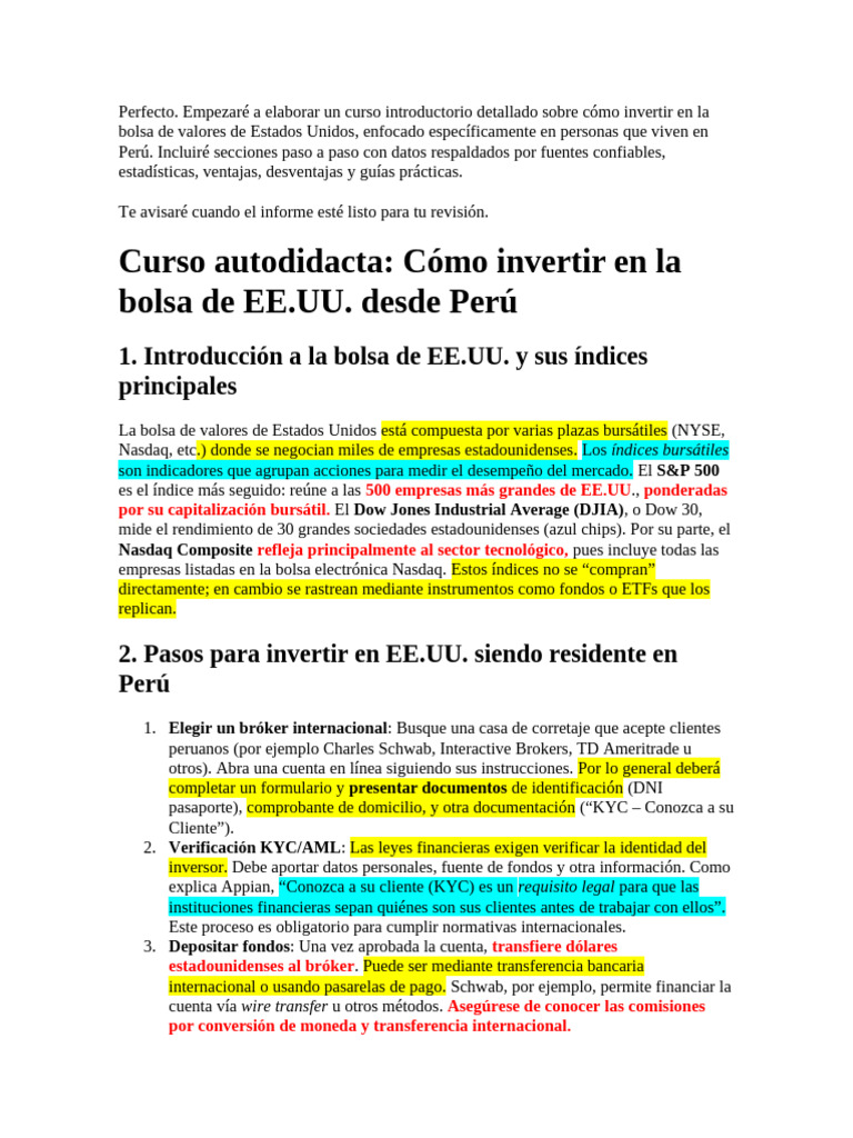 Guía para invertir en la bolsa de EE.UU. desde Perú | PDF | Bolsa ...