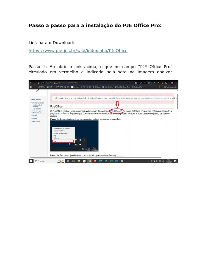 Instalação do PJE Office Pro Passo a Passo | PDF