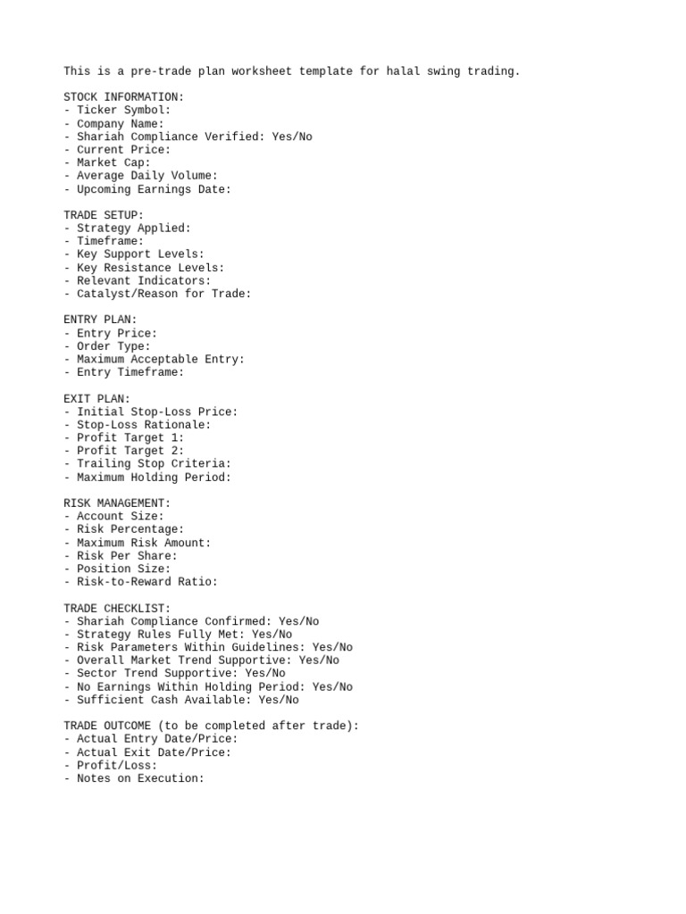 Pre Trade Plan Worksheet | PDF