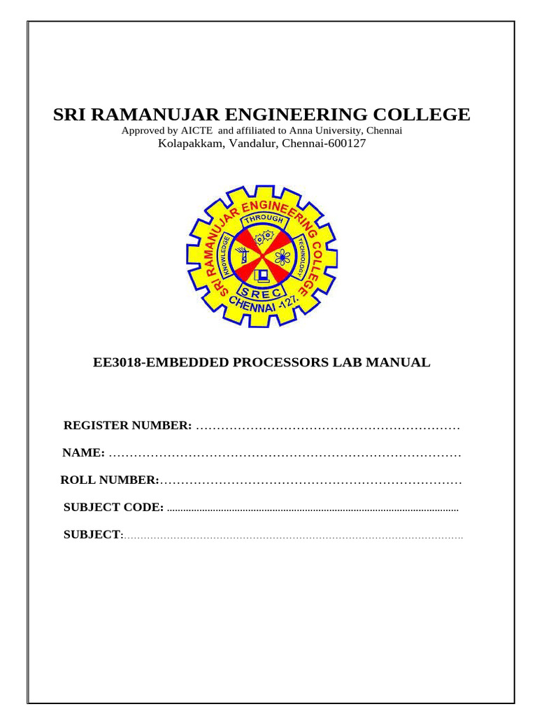 Embedded Processors Lab Manual | PDF | Computing | Computer Engineering