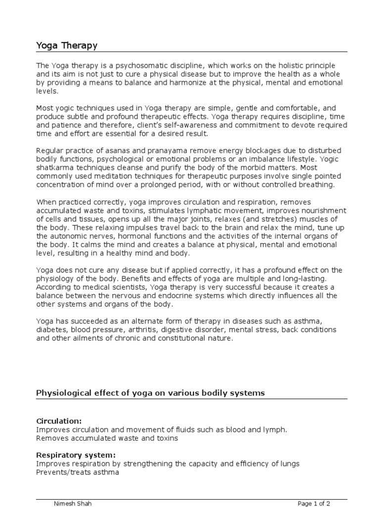 Physiological Effects of Yoga Therapy | PDF | Yoga | Circulatory System
