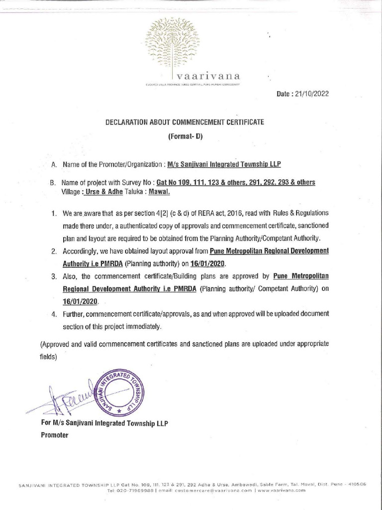 1 Declaration About Commencement Certificate | PDF