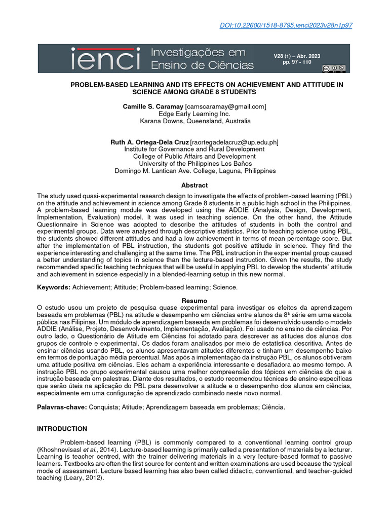 Problem Based Learning and Its Effects o | PDF | Cognition | Learning
