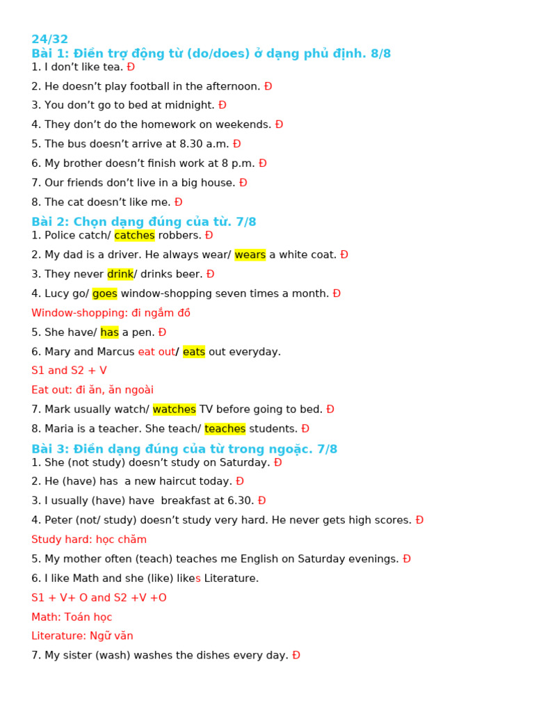 English Grammar Exercises: Do/Does Usage | PDF | Chess Openings | Chess