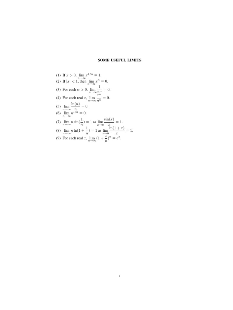 Essential Limits in Calculus | PDF