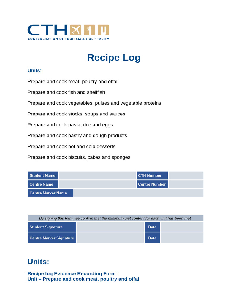 Culinary Skills Recipe Log Template | PDF | Offal | Cooking
