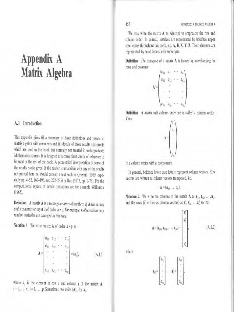 Matrix Algebra Overview and Operations | PDF | Matrix (Mathematics ...