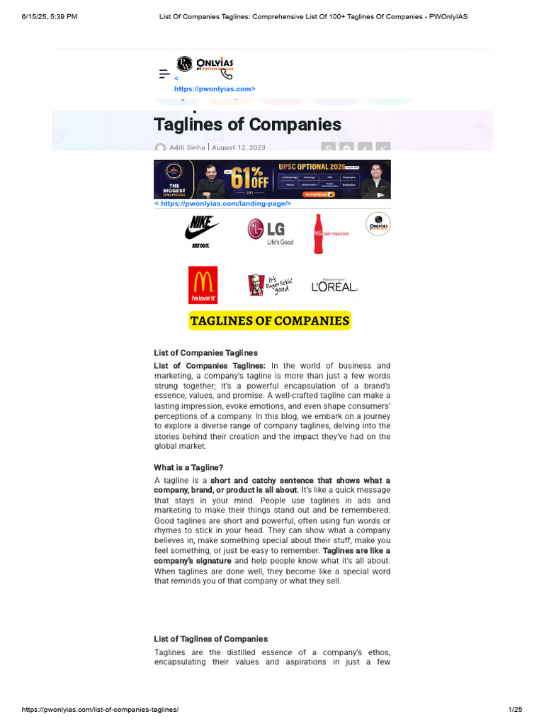 Comprehensive List of Company Taglines | PDF | Brand | Toyota