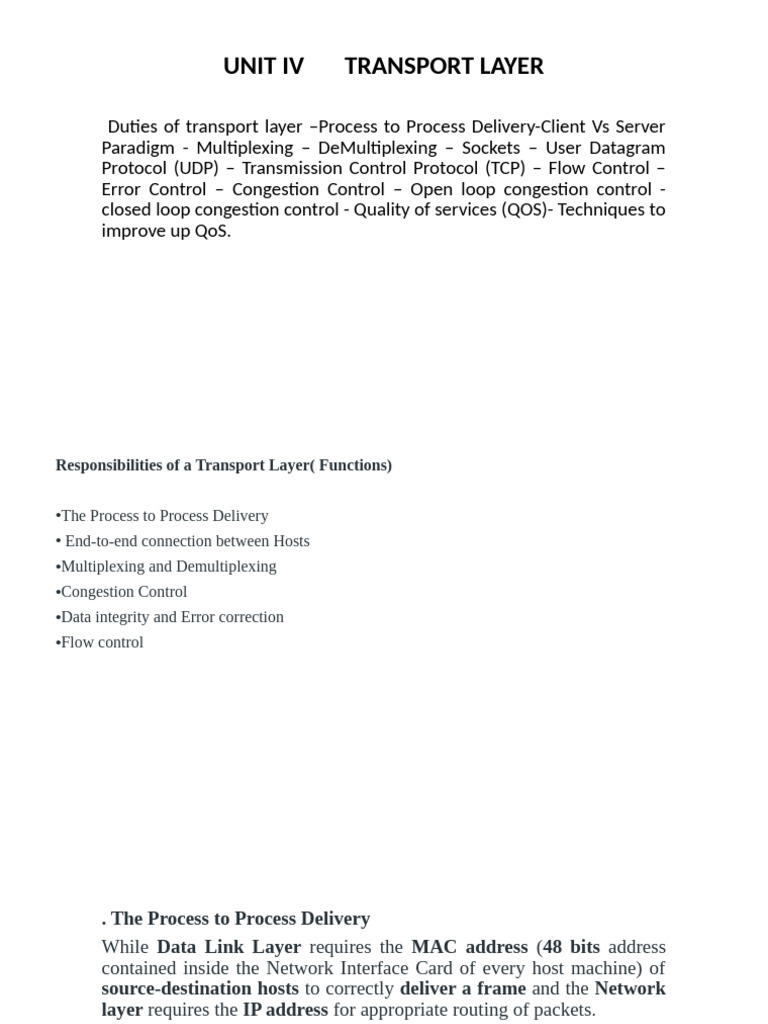 Unit-IV Transport Layer | PDF | Transmission Control Protocol | Network ...