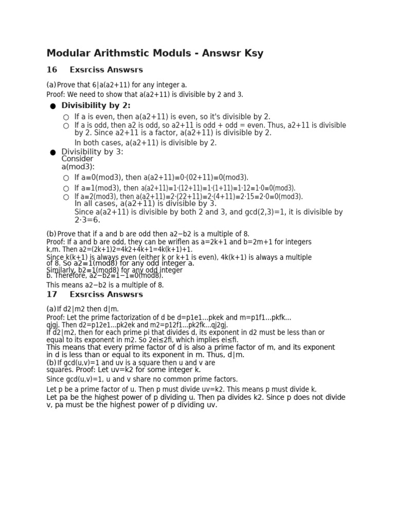 Modular Arithmetic Exercises and Proofs | PDF | Mathematics | Number Theory