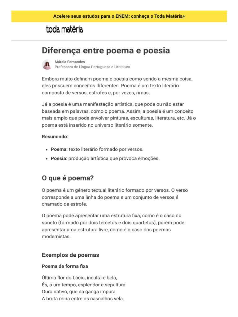 Diferença entre Poema e Poesia | PDF | Poesia | Amor