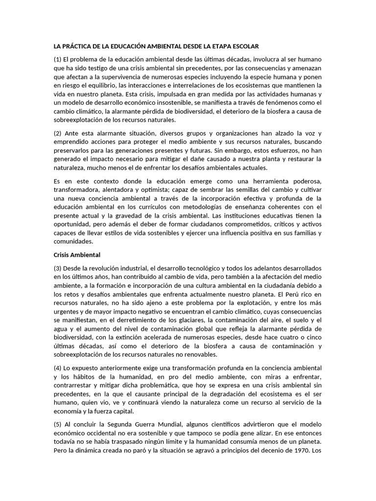 Educación Ambiental en Escuelas: Urgente Cambio | PDF | Entorno natural ...