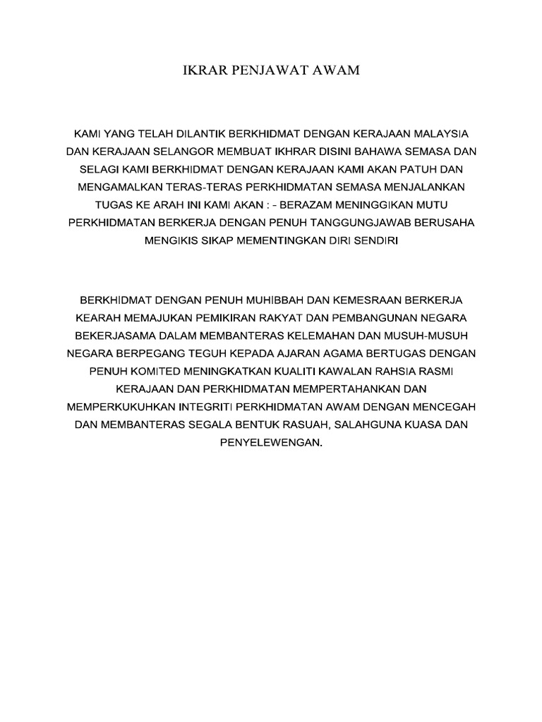 Ikrar Penjawat Awam | PDF