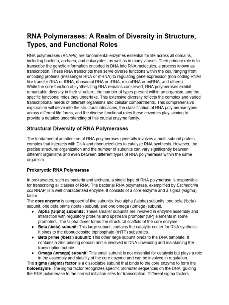 Assignment Topic - RNA Polymerases Display Extensiv... | PDF | Rna ...