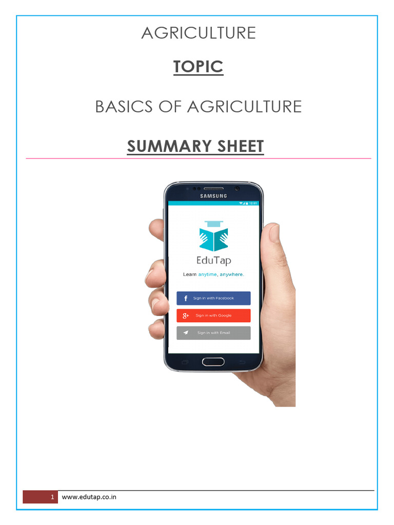 Agriculture - Unit 1 - Basics of Agriculture - Summary Sheet | PDF ...
