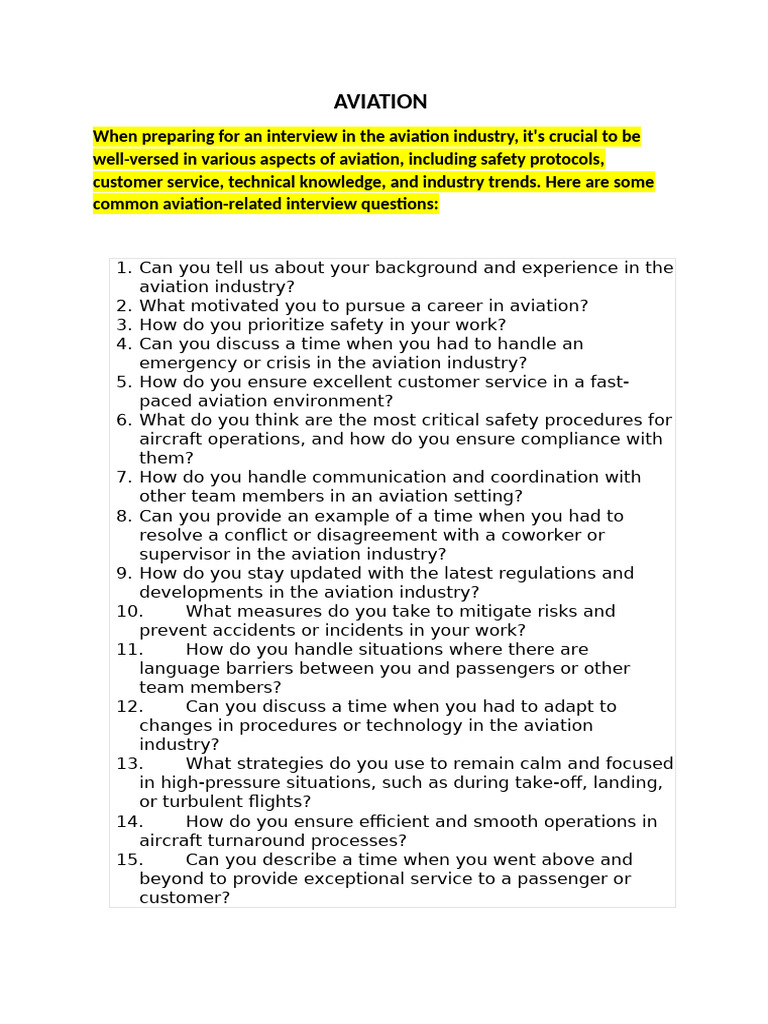 Aviation Common Questionaire | PDF | Aviation | Safety
