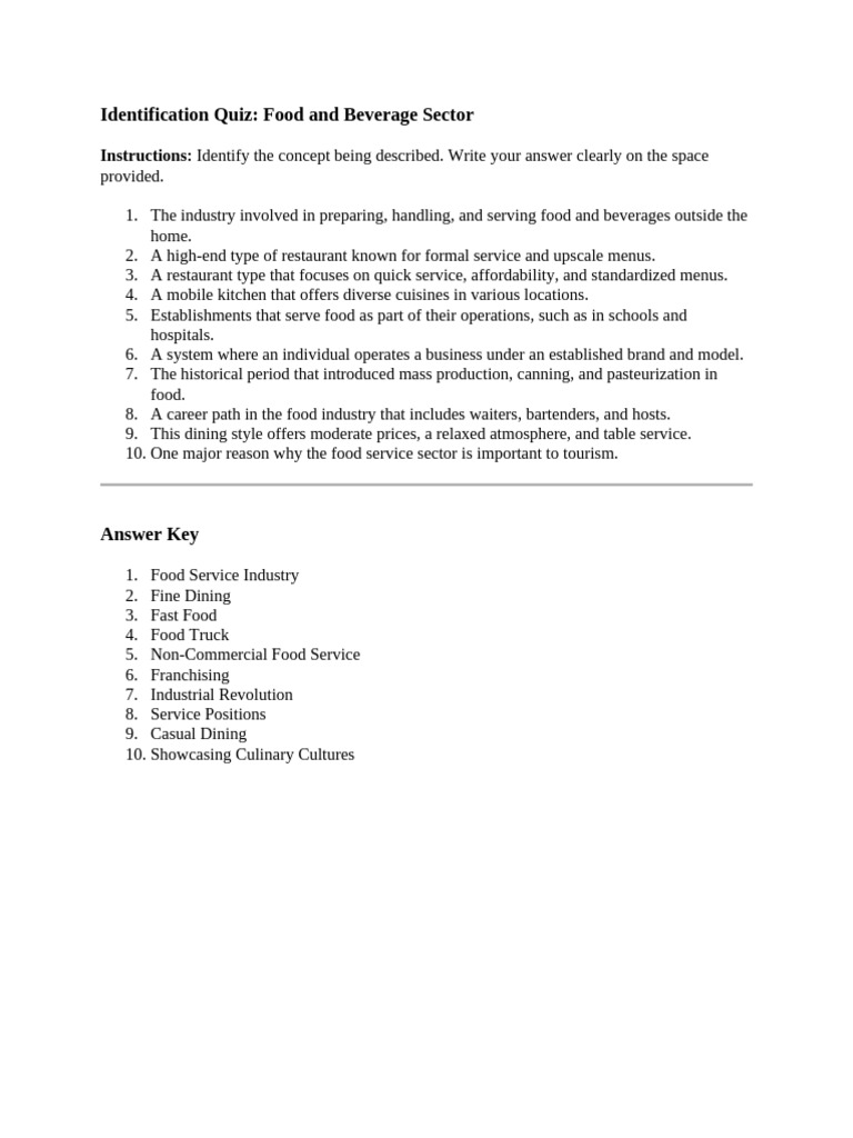 Food and Beverage Identification Quiz | PDF
