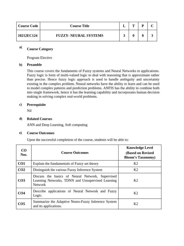 Fuzzy-Neural Systems Course Overview | PDF | Fuzzy Logic | Machine Learning