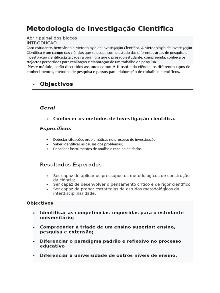 Metodologia de Investigação Científica | PDF | Science | Método científico