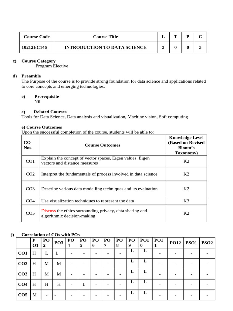 Introduction to Data Science Syllabus | PDF | Eigenvalues And ...