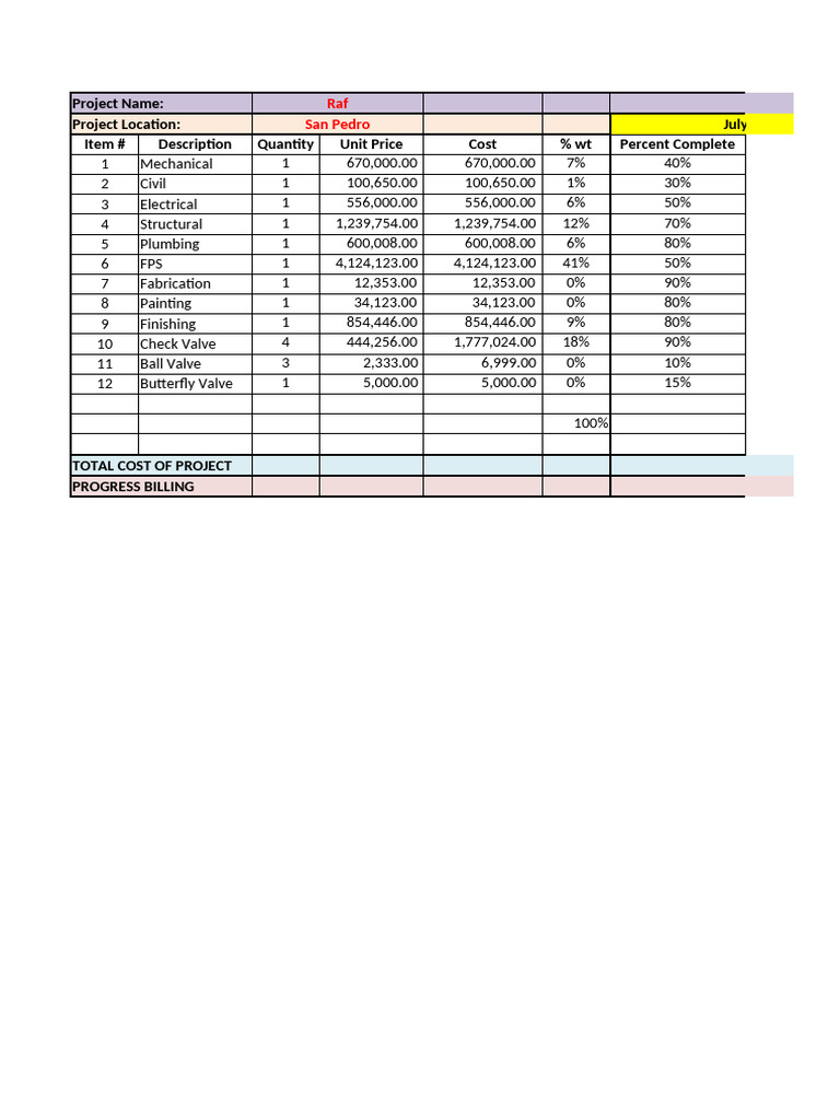 Raf Project Cost and Progress Report | PDF | Home Appliance | Hydraulic ...
