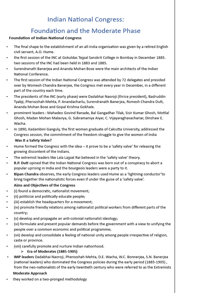 Moderate Phase of Indian National Congress | PDF | Indian National ...