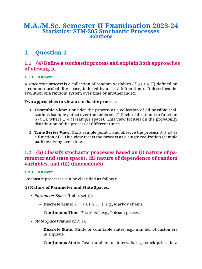 Stochastic Processes Exam Solutions 2023 | PDF | Stochastic Process ...
