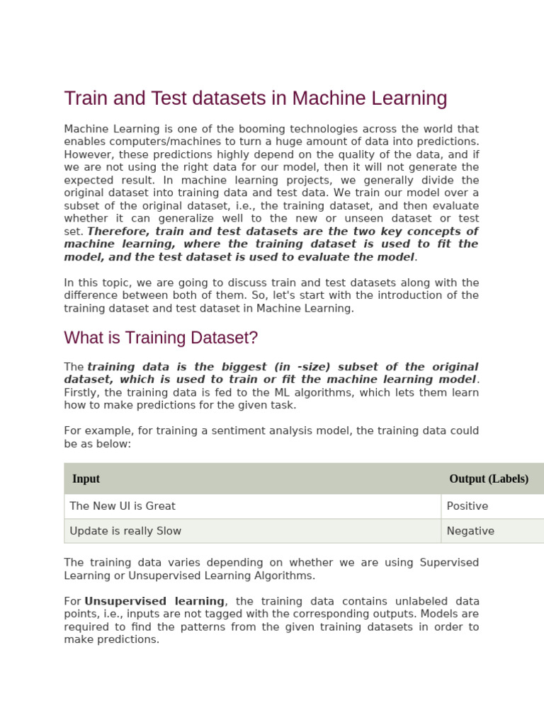 Train and Test Datasets in Machine Learning | PDF | Machine Learning |  Statistical Theory