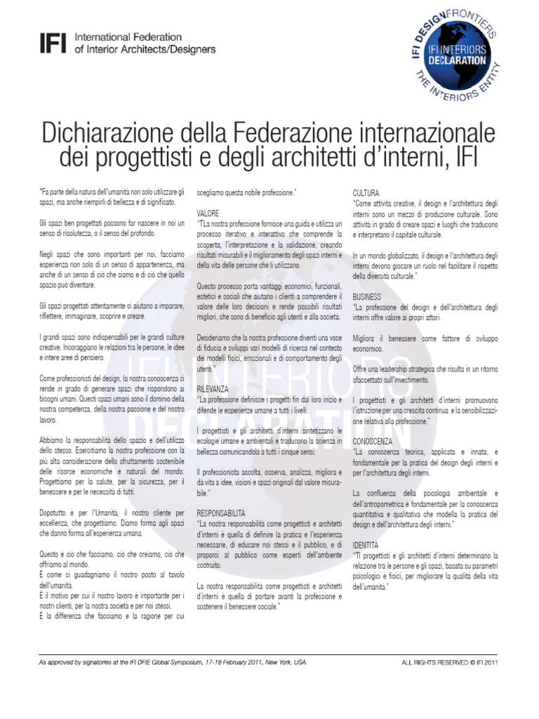 IFI Interiors Declaration Italian | PDF