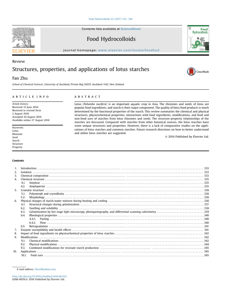 Structures, Properties, And Applications of Lotus Starches | PDF | Starch