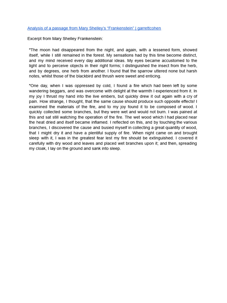 Excerpt From Mary Shelley Frankestein - Chapetr 11 | PDF | Subject ...