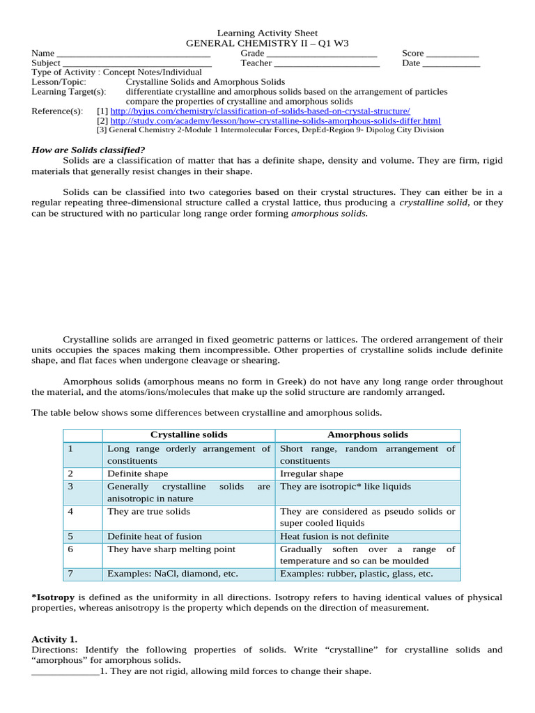 Crystalline vs Amorphous Solids Guide | PDF | Solid | Crystal