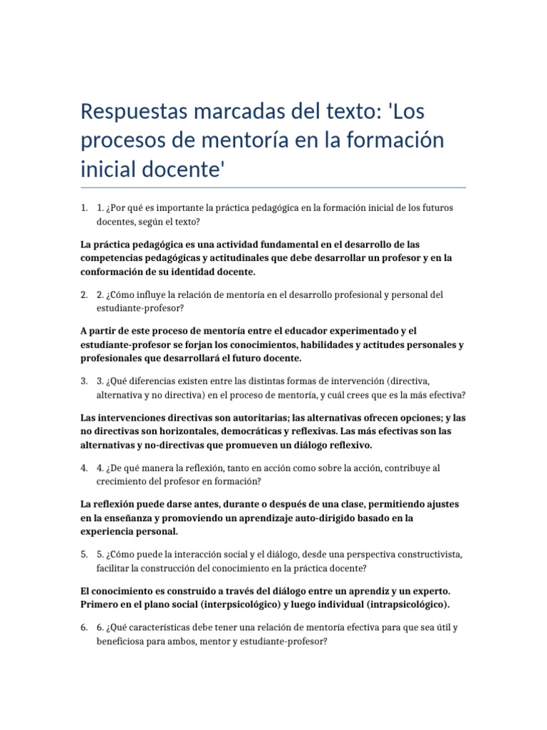 Respuestas Mentoria Marcadas | PDF | Maestros | Enseñando