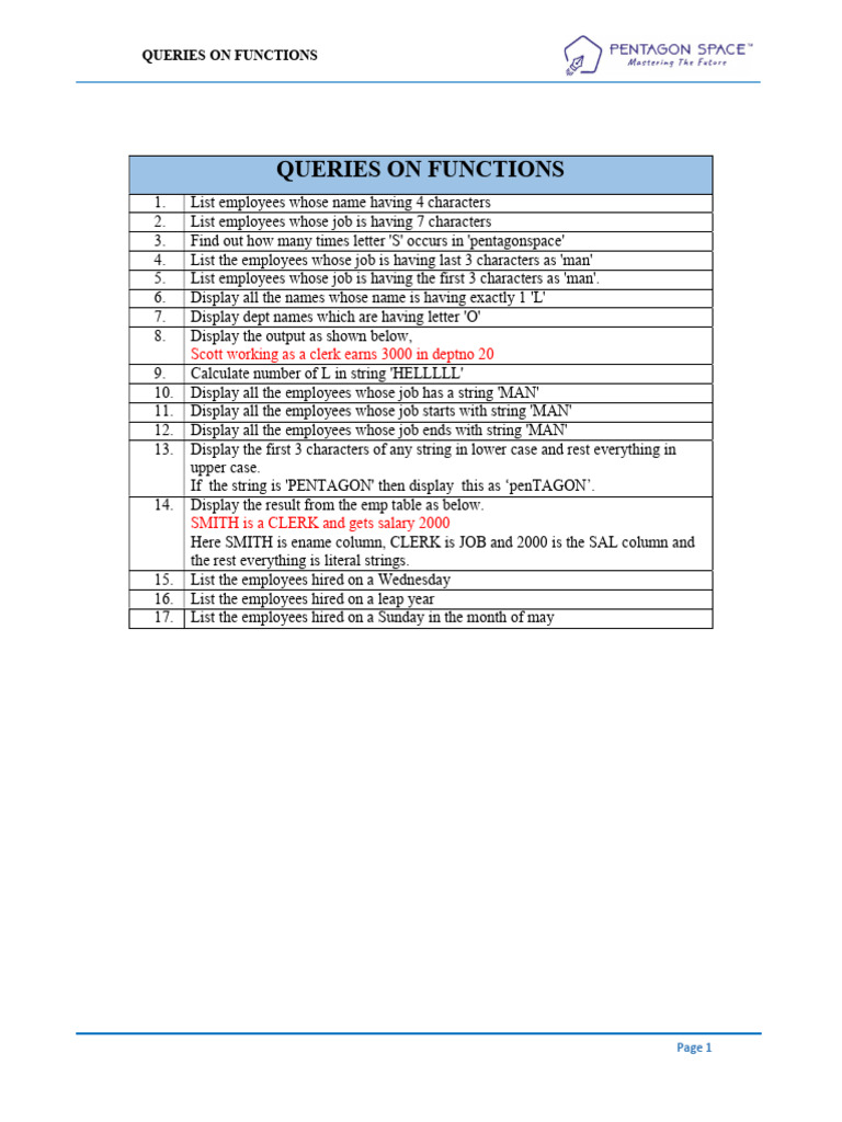 Employee Function Queries Guide | PDF
