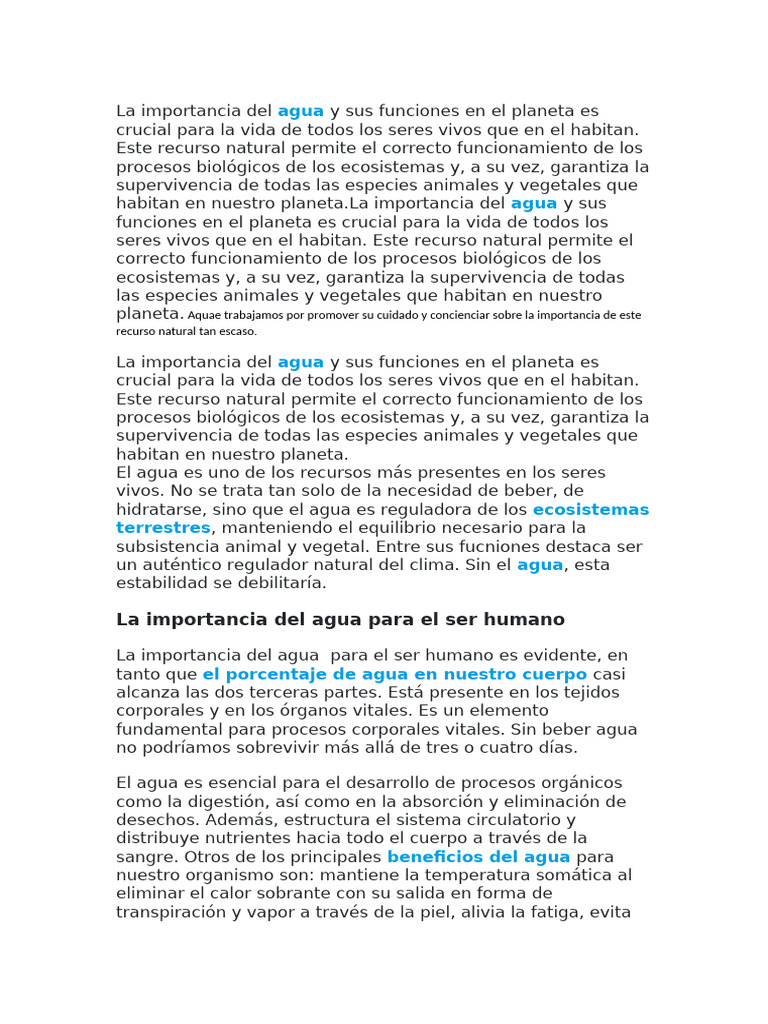 Importancia del Agua en Ecosistemas y Salud | PDF