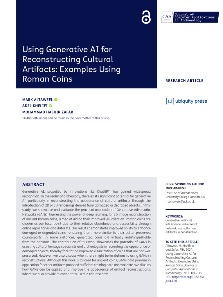 Generative AI for Roman Coin Reconstruction | PDF | Artificial ...