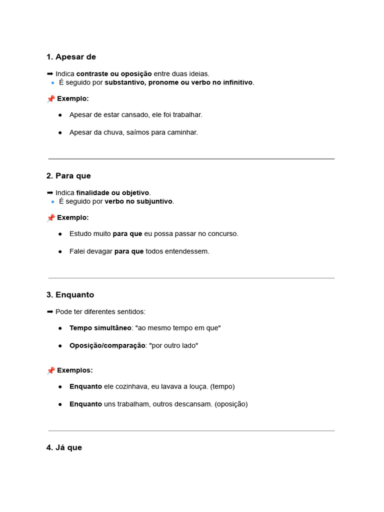 Conjunções: Usos e Exemplos Práticos | PDF