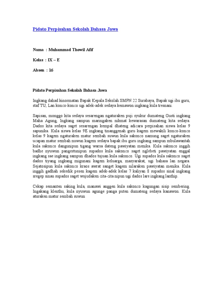 Pidato An Sekolah Bahasa Jawa