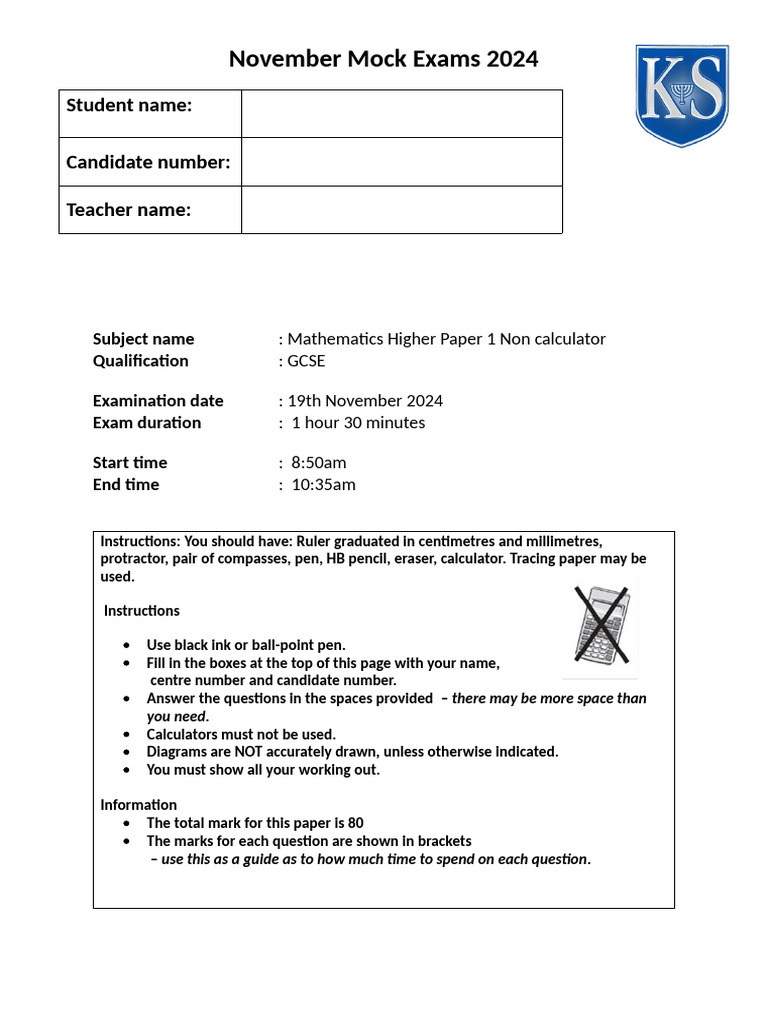 Higher Mock Paper 1 | PDF