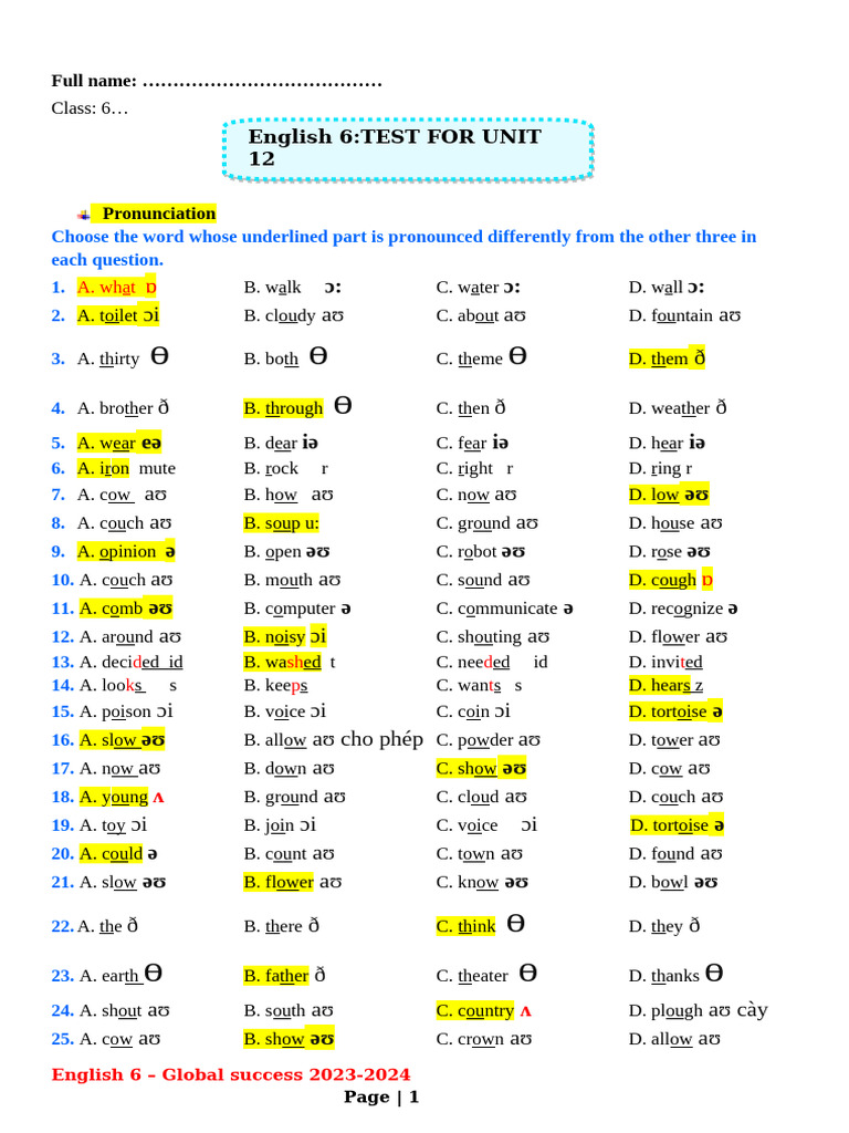 E6-Test For Unit 12 - Phiếu Hs - KEY | PDF | Robot | Robotics