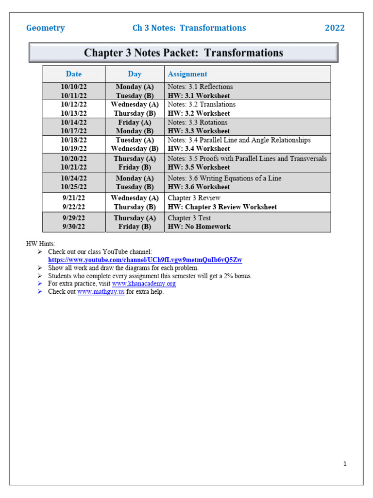 Geometry Transformations Chapter 3 Notes | PDF | Mathematics | Space