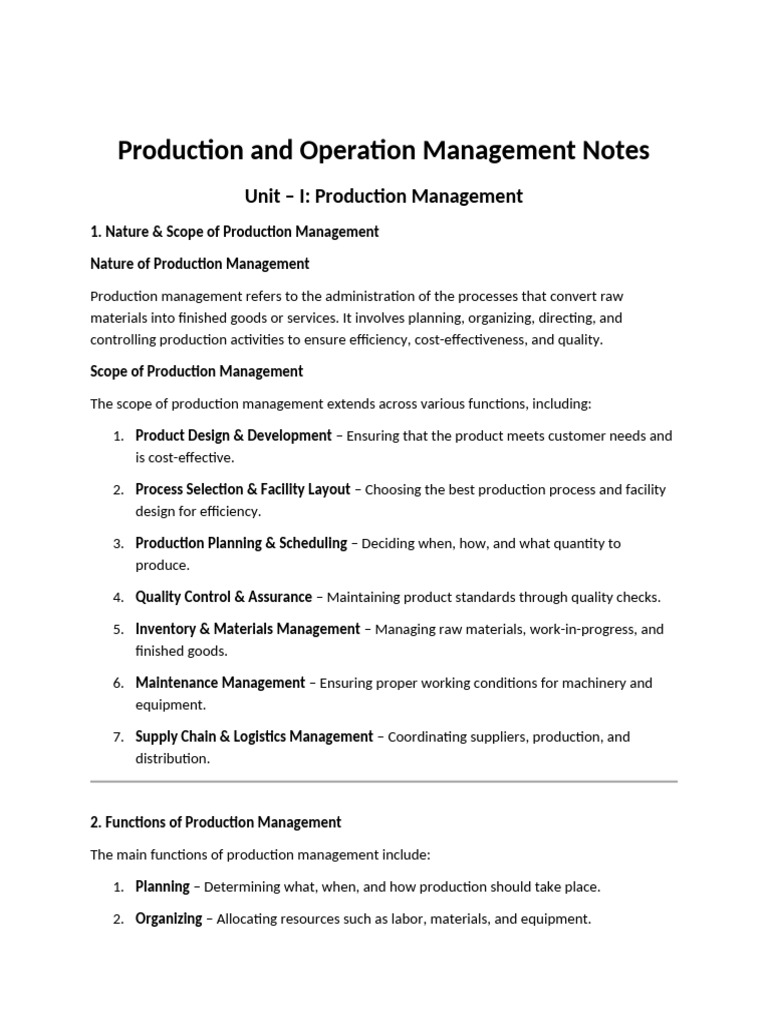 Nature and Scope of Production Management | PDF | Inventory | Lean ...