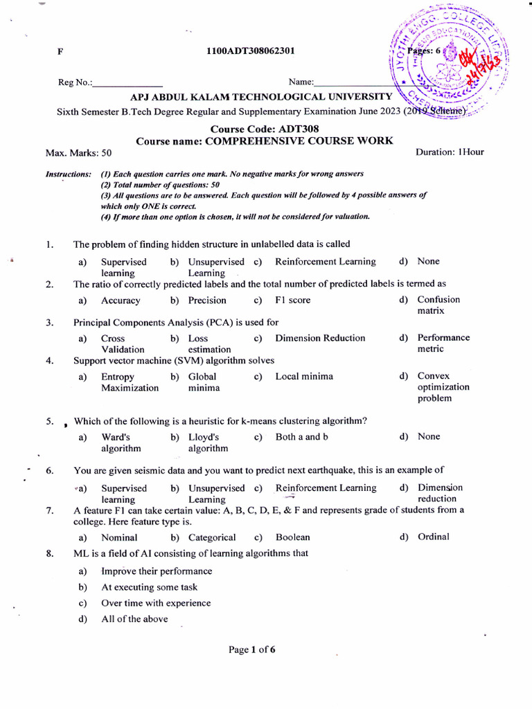 B.Tech Exam Questions on Machine Learning | PDF | Scheduling (Computing ...