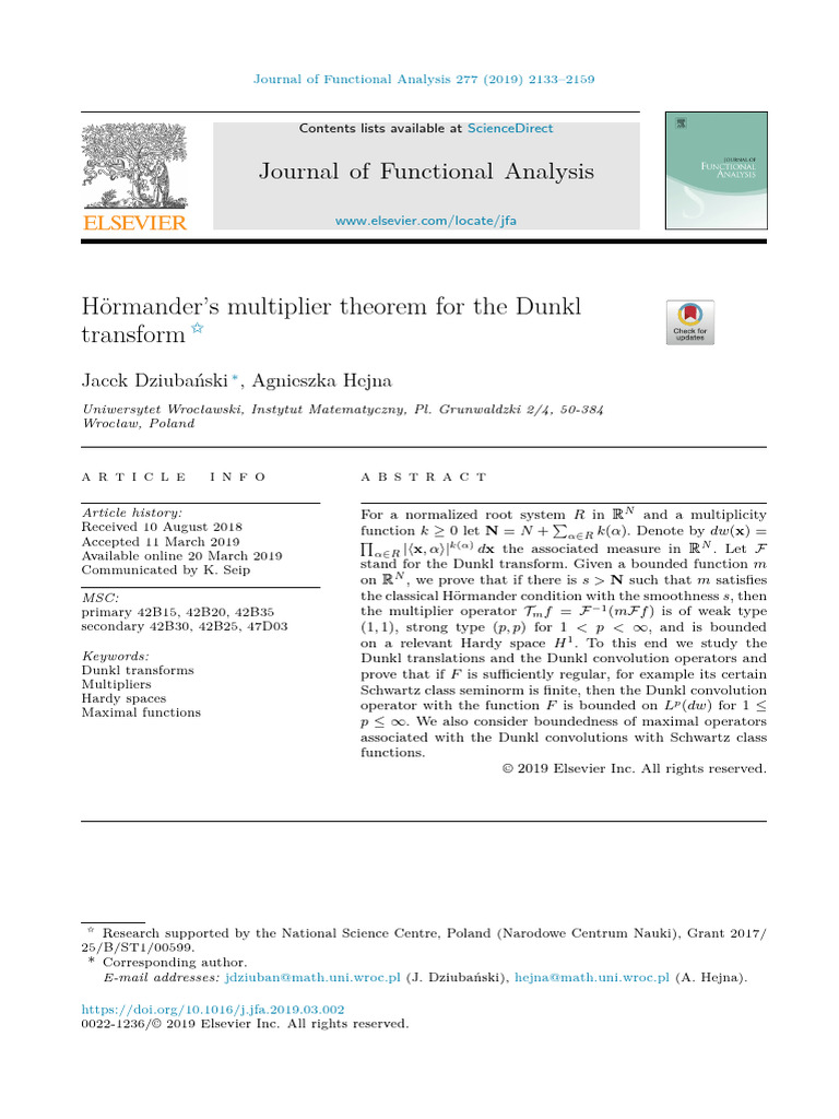 Hörmander's Multiplier Theorem For The Dunkl Transform | PDF ...