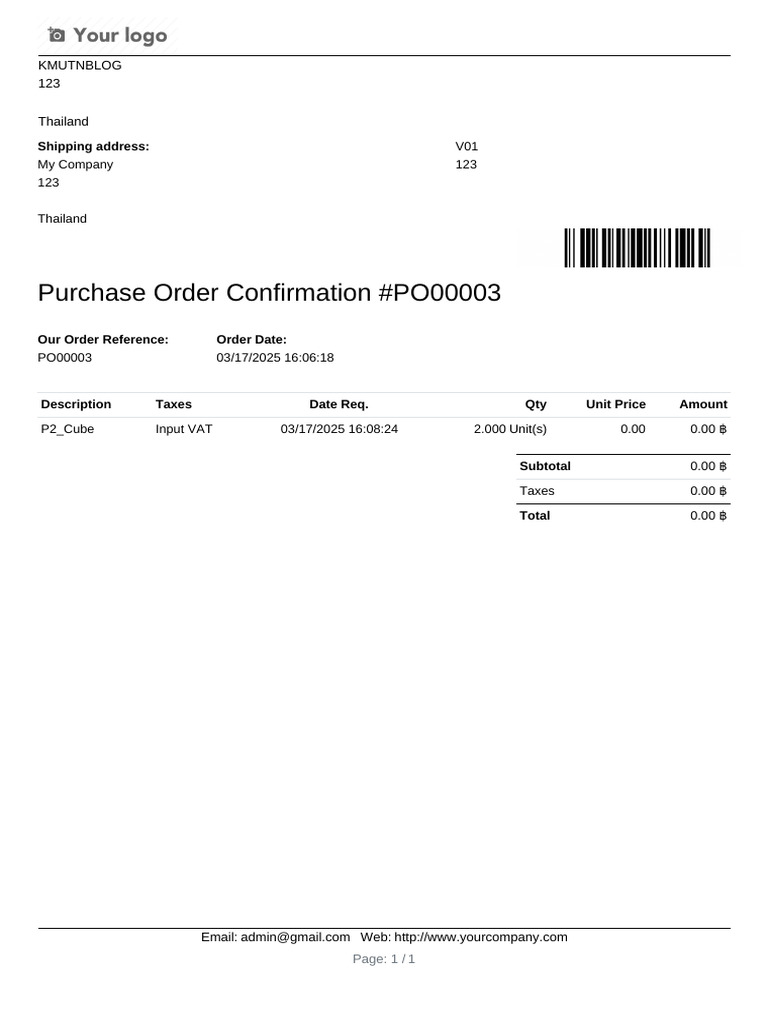 Purchase Order Confirmation #PO00003 | PDF