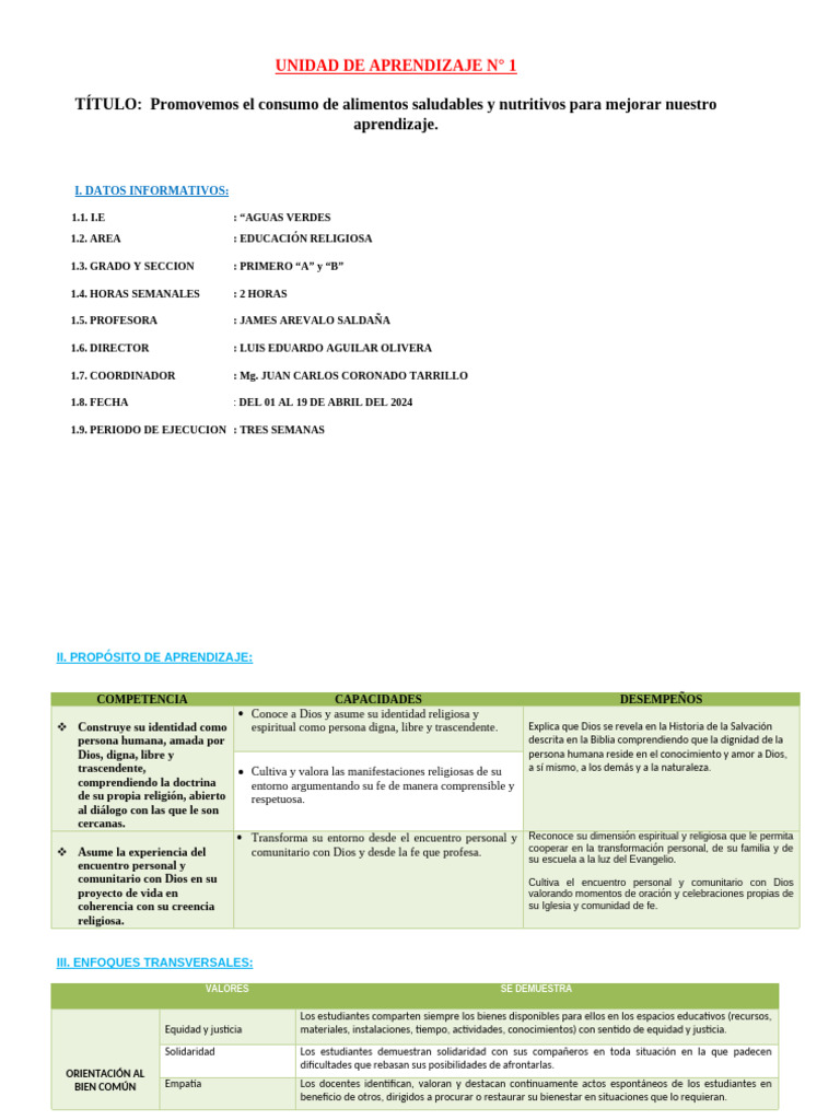 1 A Y B Unidad de Aprendizaje #1 | PDF | Dios | Fe